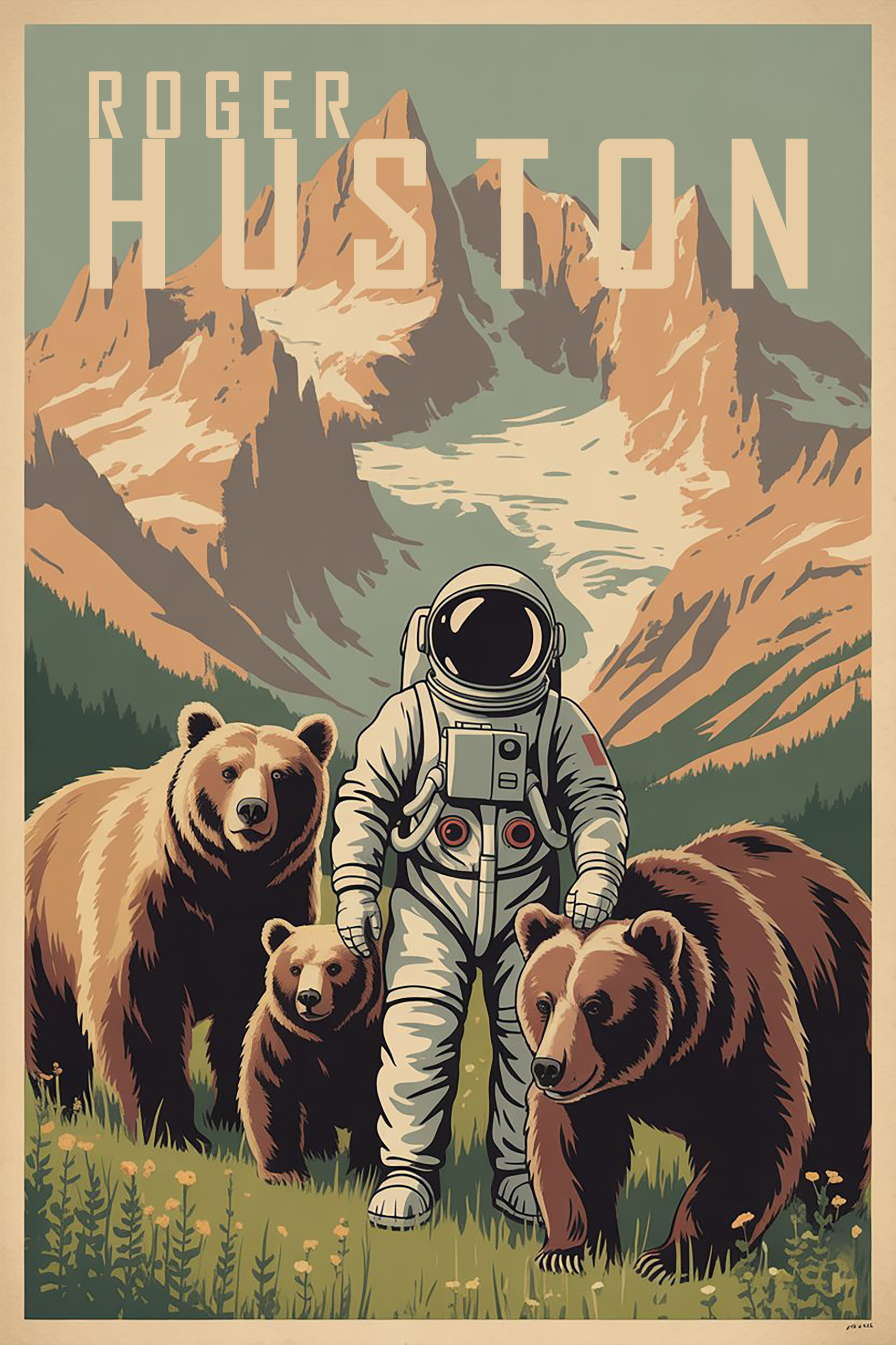Roger Huston Bear Whisperer Series #2 - Vintage Spaceman Poster