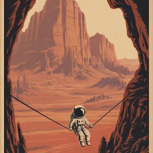 Roger Huston Slackline For Mankind - Vintage Spaceman Poster