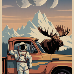 Roger Huston Selfie Moose Planet P420 - Vintage Spaceman Poster