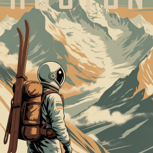 Roger Huston Summiting Ascension Peak - Vintage Spaceman Poster
